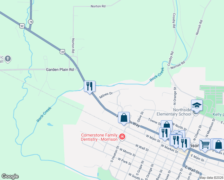 map of restaurants, bars, coffee shops, grocery stores, and more near 726 Milnes Drive in Morrison