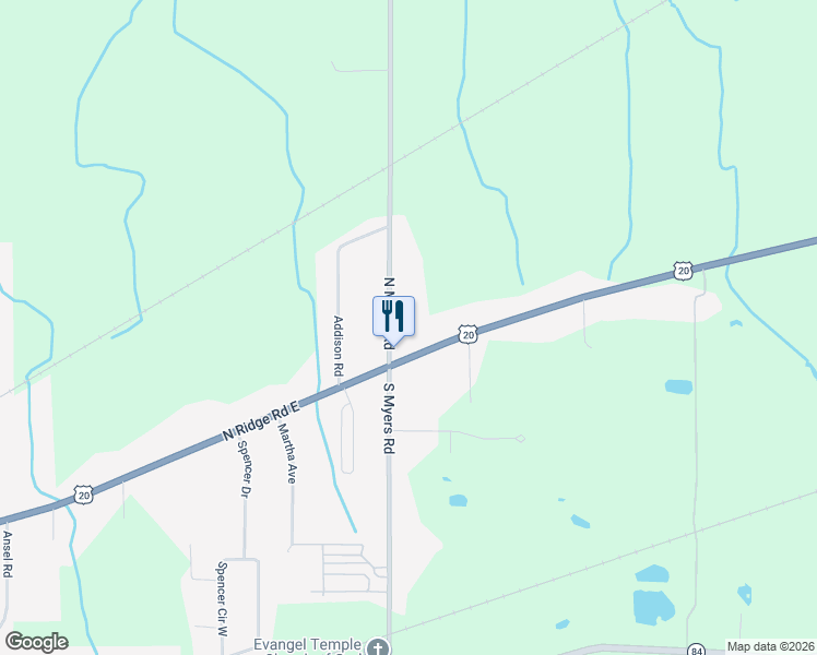 map of restaurants, bars, coffee shops, grocery stores, and more near 3340 N Myers Rd in Geneva