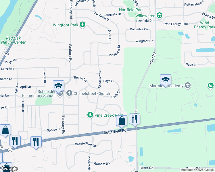 map of restaurants, bars, coffee shops, grocery stores, and more near 312 Carrie Court in North Aurora
