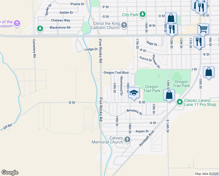 map of restaurants, bars, coffee shops, grocery stores, and more near 830 20th Street in Gering