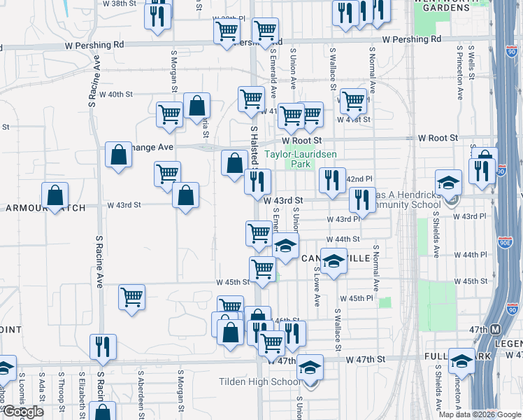 map of restaurants, bars, coffee shops, grocery stores, and more near in Chicago