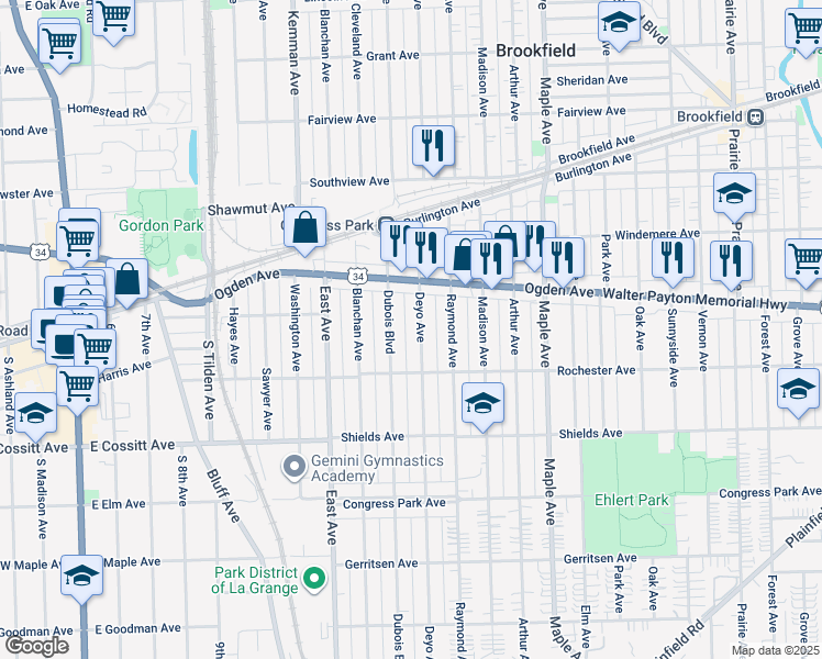 map of restaurants, bars, coffee shops, grocery stores, and more near 4150 Deyo Avenue in Brookfield