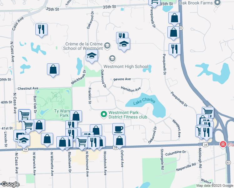 map of restaurants, bars, coffee shops, grocery stores, and more near 810 Hamilton Court in Westmont