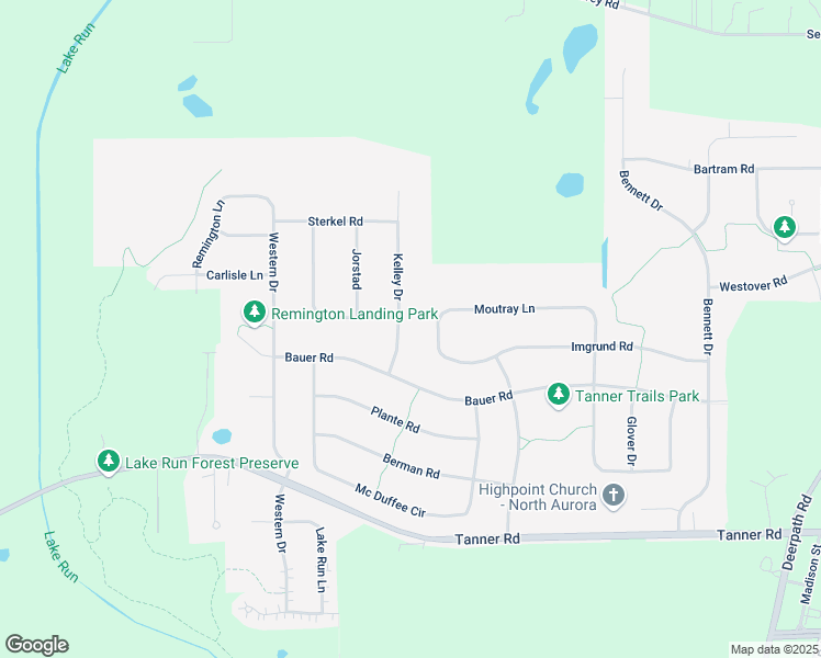 map of restaurants, bars, coffee shops, grocery stores, and more near 670 Kelley Drive in North Aurora