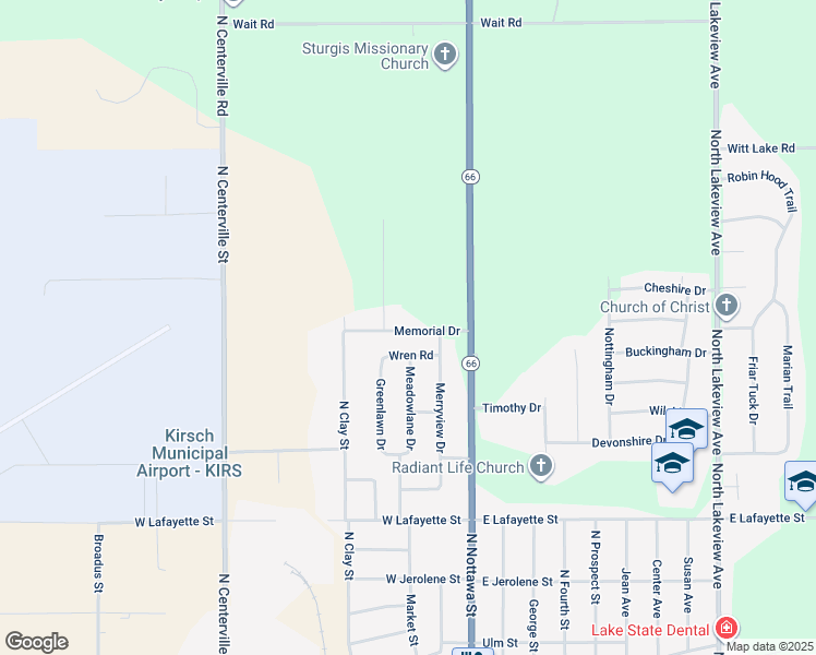 map of restaurants, bars, coffee shops, grocery stores, and more near 203 Wren Road in Sturgis