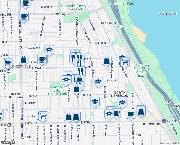 map of restaurants, bars, coffee shops, grocery stores, and more near in Chicago