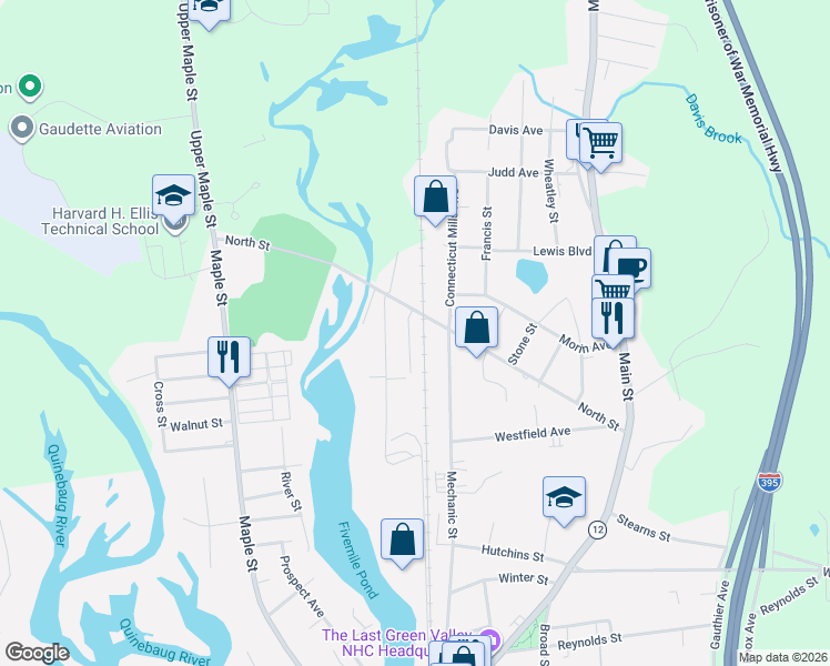 map of restaurants, bars, coffee shops, grocery stores, and more near 271 Mechanic Street in Killingly