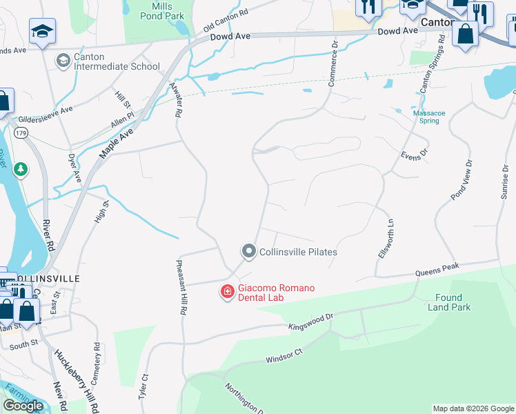 map of restaurants, bars, coffee shops, grocery stores, and more near 51 Bart Drive in Canton