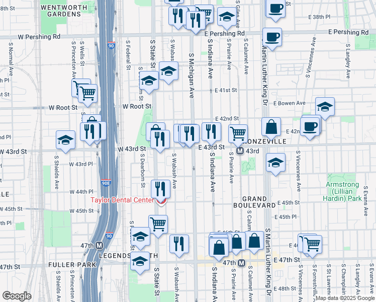map of restaurants, bars, coffee shops, grocery stores, and more near in Chicago