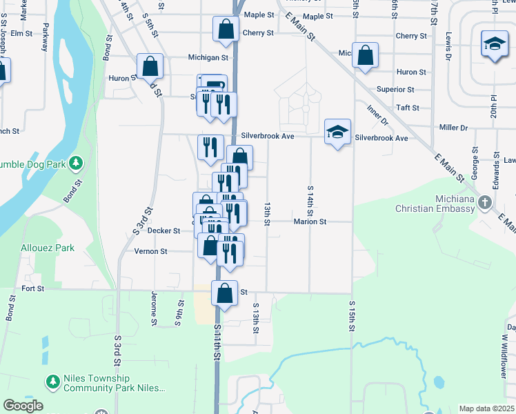 map of restaurants, bars, coffee shops, grocery stores, and more near 988 13th Street in Niles
