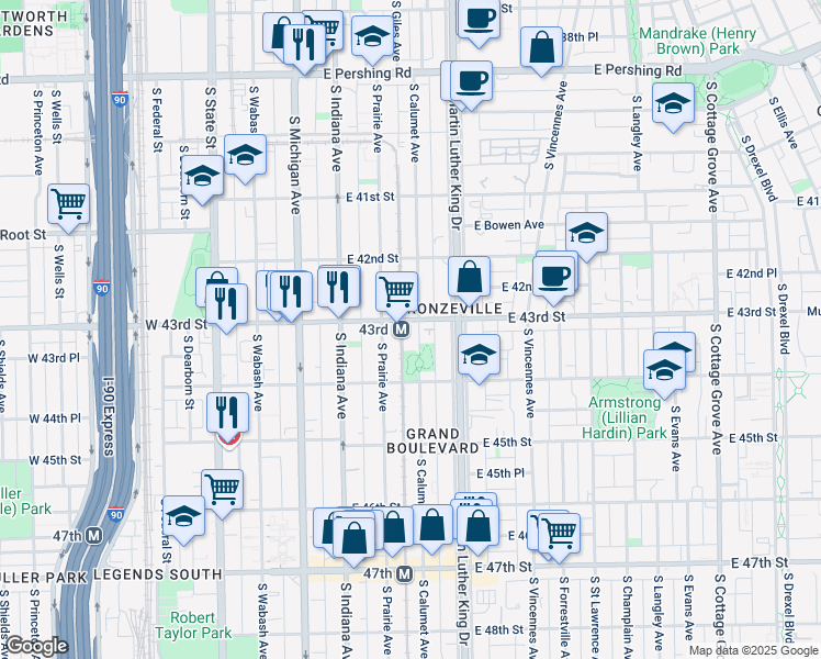 map of restaurants, bars, coffee shops, grocery stores, and more near in Chicago