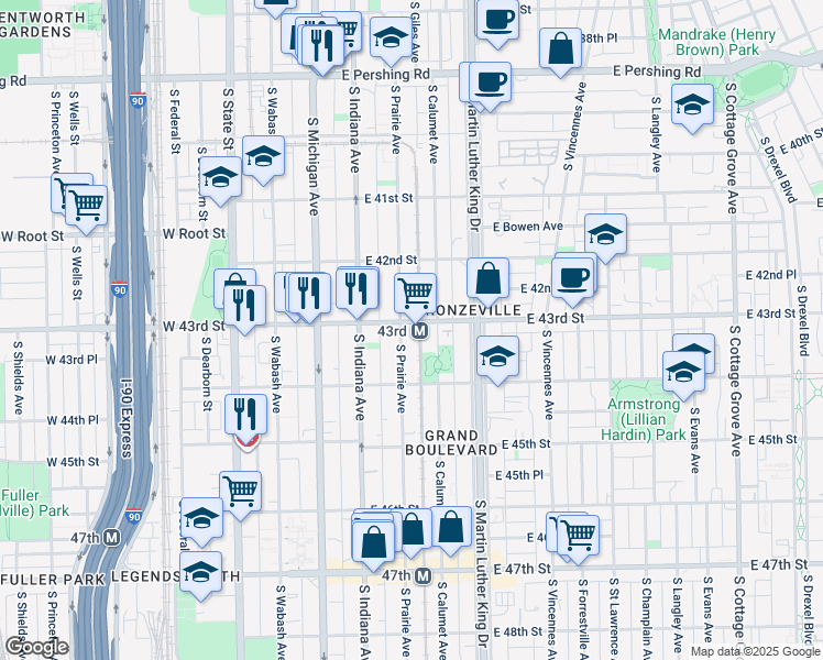 map of restaurants, bars, coffee shops, grocery stores, and more near in Chicago