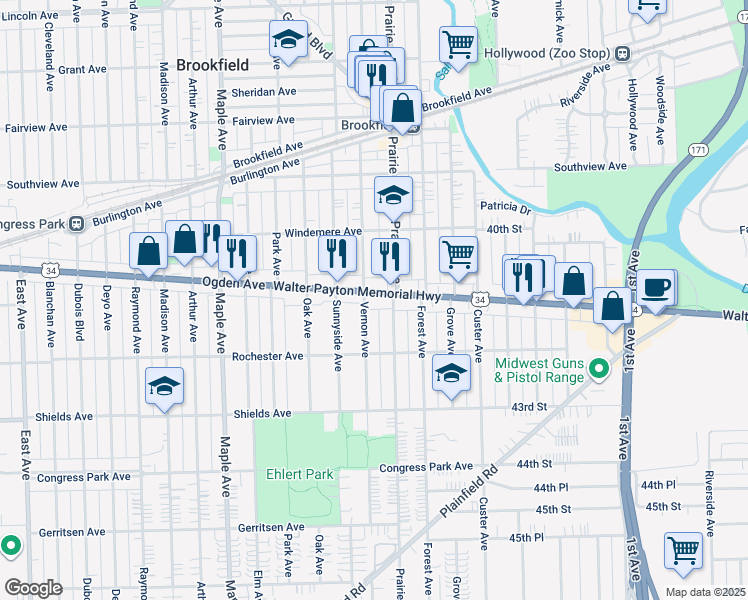 map of restaurants, bars, coffee shops, grocery stores, and more near in Brookfield