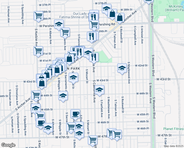 map of restaurants, bars, coffee shops, grocery stores, and more near in Chicago