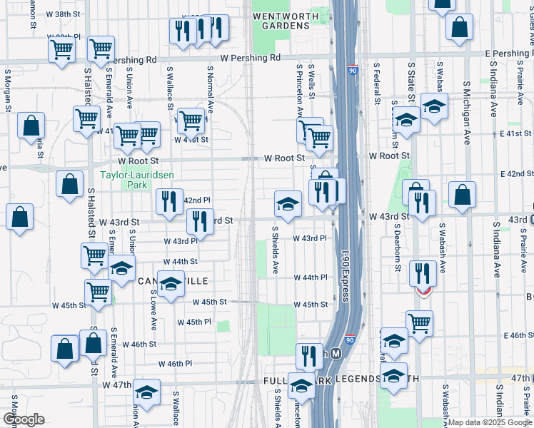 map of restaurants, bars, coffee shops, grocery stores, and more near in Chicago