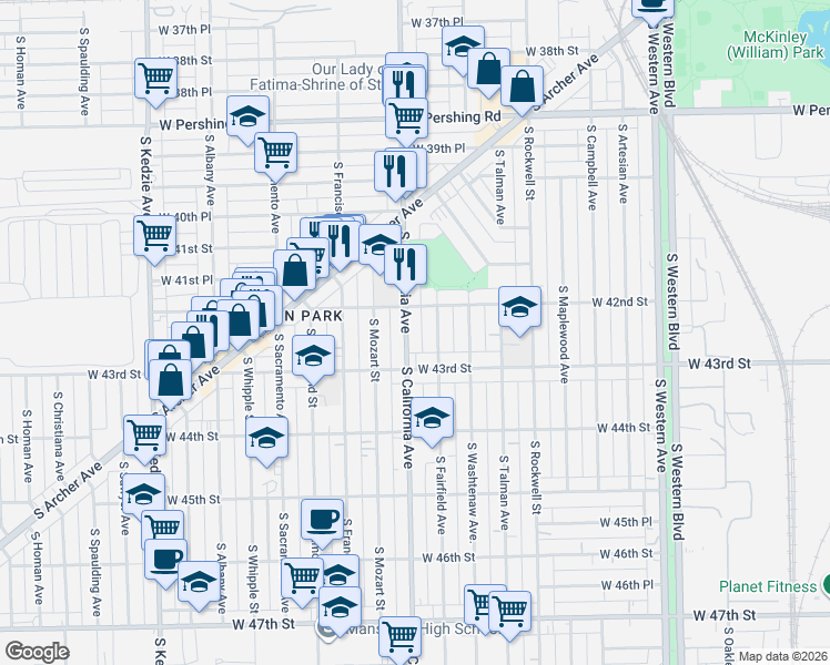 map of restaurants, bars, coffee shops, grocery stores, and more near in Chicago