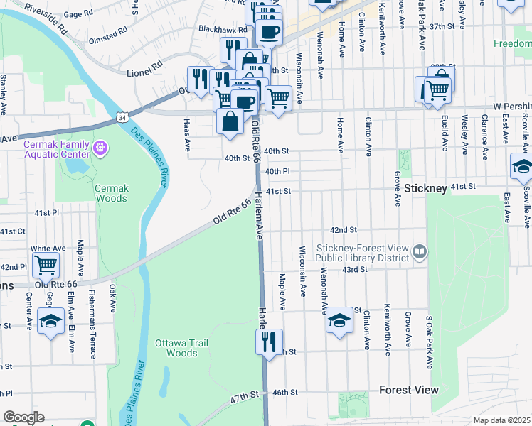 map of restaurants, bars, coffee shops, grocery stores, and more near in Lyons
