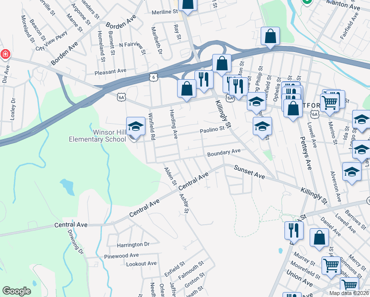 map of restaurants, bars, coffee shops, grocery stores, and more near 58 Harding Avenue in Johnston
