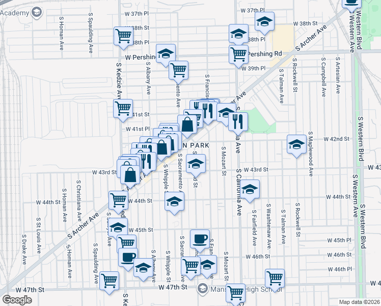 map of restaurants, bars, coffee shops, grocery stores, and more near in Chicago