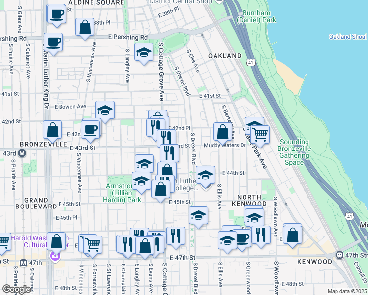 map of restaurants, bars, coffee shops, grocery stores, and more near in Chicago