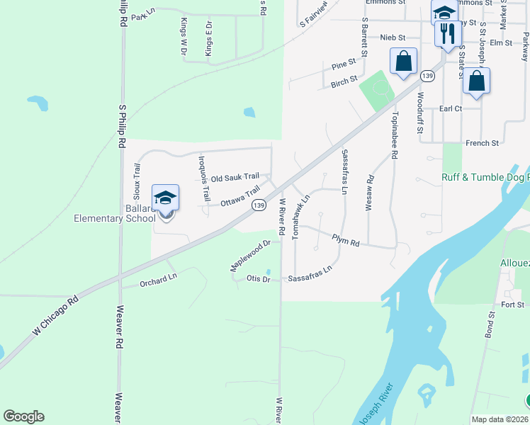 map of restaurants, bars, coffee shops, grocery stores, and more near 1200 West River Road in Niles