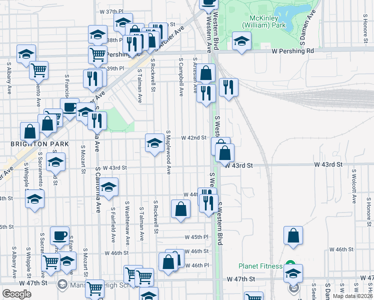 map of restaurants, bars, coffee shops, grocery stores, and more near 4213 South Campbell Avenue in Chicago