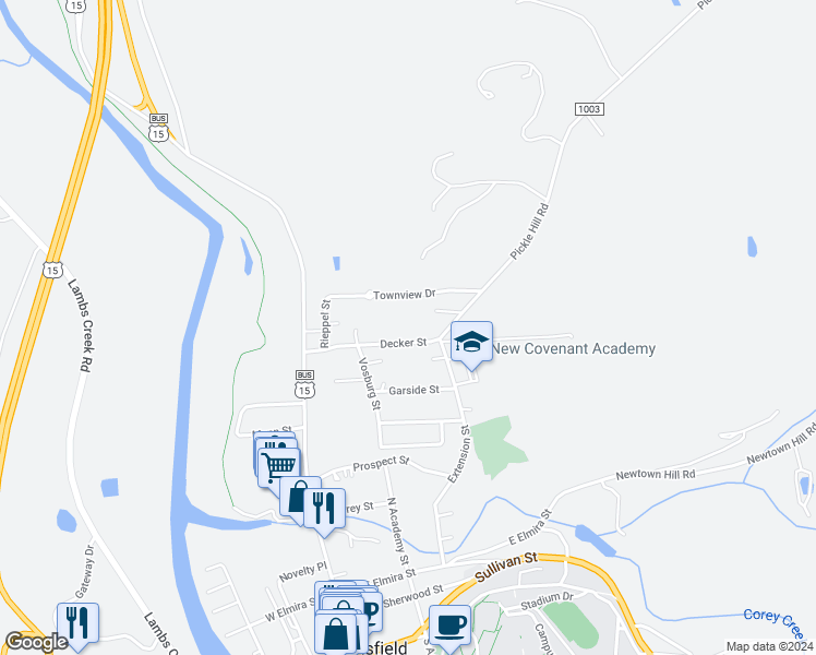 map of restaurants, bars, coffee shops, grocery stores, and more near 119 Decker Street in Mansfield