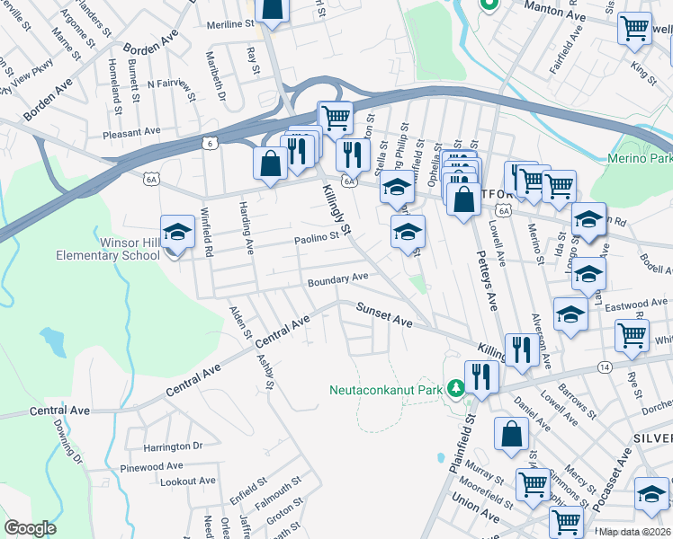 map of restaurants, bars, coffee shops, grocery stores, and more near 1 Anthony Street in Johnston