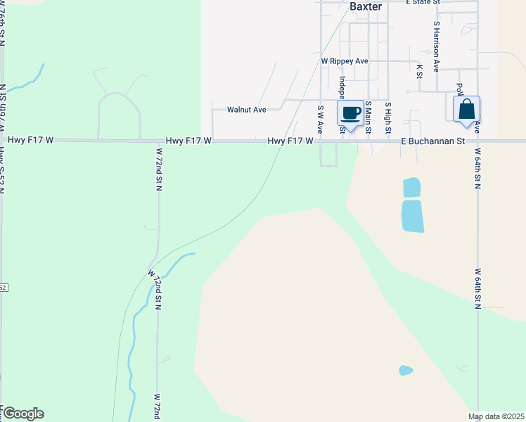 map of restaurants, bars, coffee shops, grocery stores, and more near in Baxter