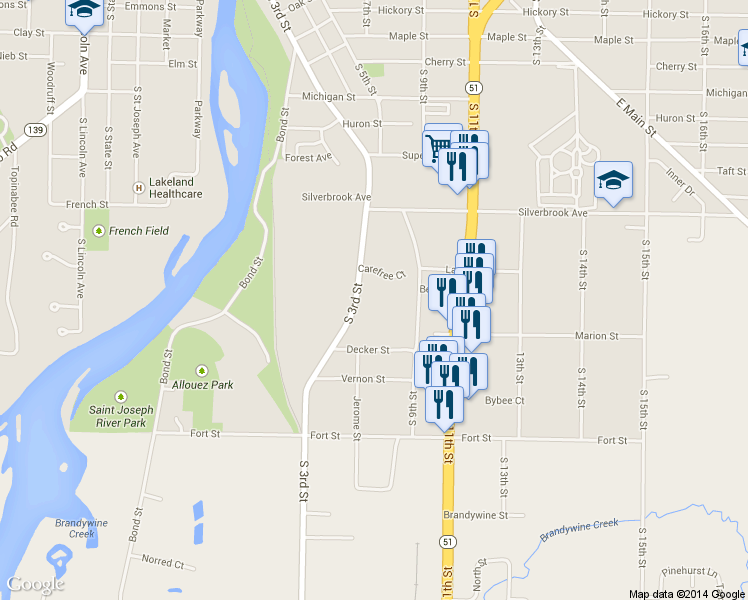 map of restaurants, bars, coffee shops, grocery stores, and more near 991 South 3rd Street in Niles