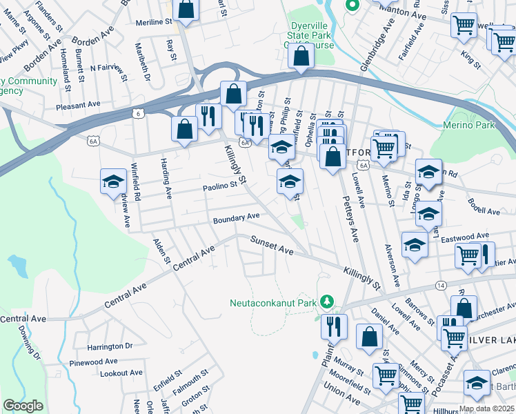 map of restaurants, bars, coffee shops, grocery stores, and more near 17 Horace Street in Providence