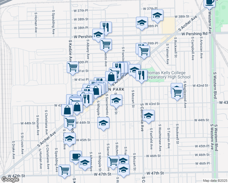 map of restaurants, bars, coffee shops, grocery stores, and more near in Chicago