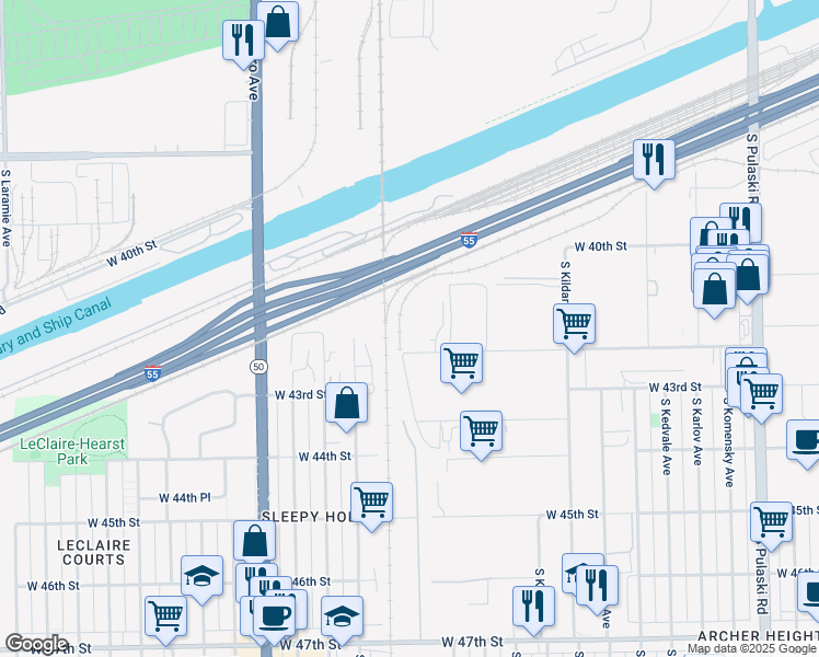 map of restaurants, bars, coffee shops, grocery stores, and more near 4510 West Ann Lurie Place in Chicago