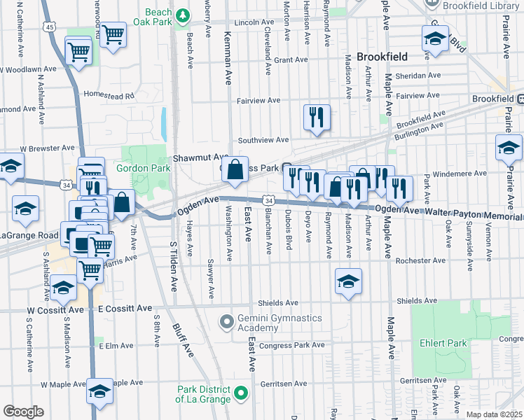 map of restaurants, bars, coffee shops, grocery stores, and more near 9545 U.S. 34 in Brookfield