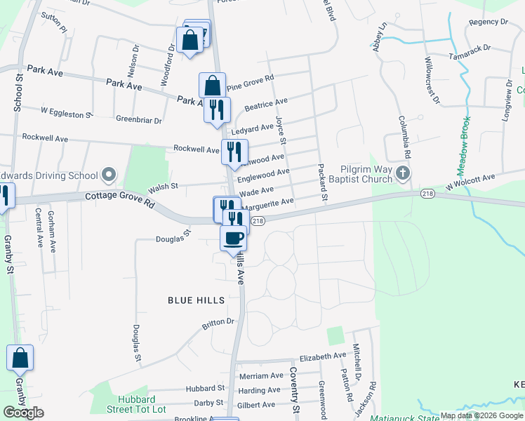 map of restaurants, bars, coffee shops, grocery stores, and more near 33 Marguerite Avenue in Bloomfield