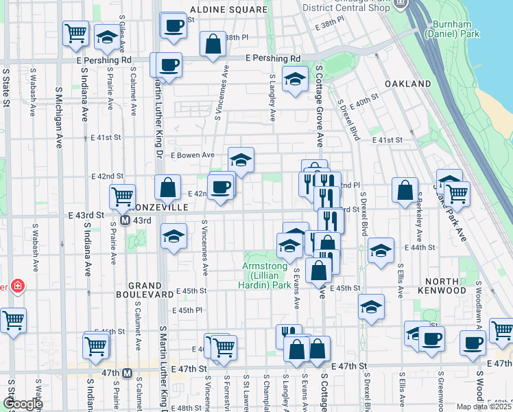 map of restaurants, bars, coffee shops, grocery stores, and more near in Chicago