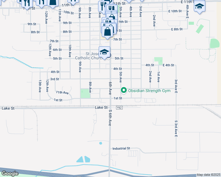 map of restaurants, bars, coffee shops, grocery stores, and more near 600 2nd Street in DeWitt