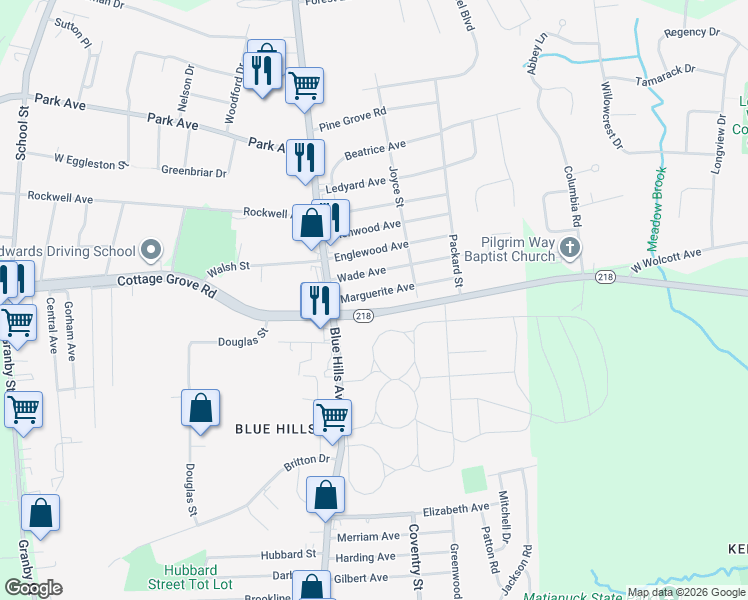 map of restaurants, bars, coffee shops, grocery stores, and more near 33 Marguerite Avenue in Bloomfield