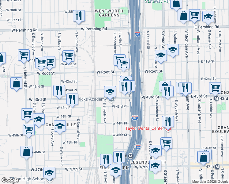 map of restaurants, bars, coffee shops, grocery stores, and more near 4241 South Princeton Avenue in Chicago