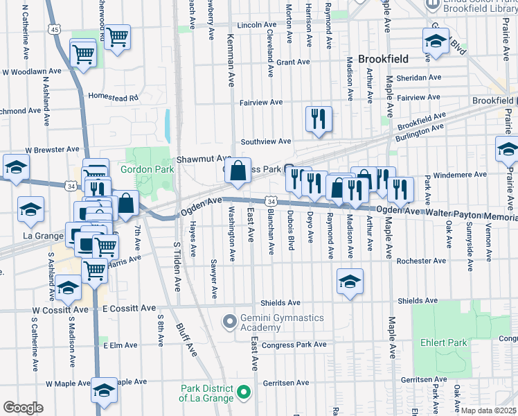 map of restaurants, bars, coffee shops, grocery stores, and more near 9545 U.S. 34 in Brookfield