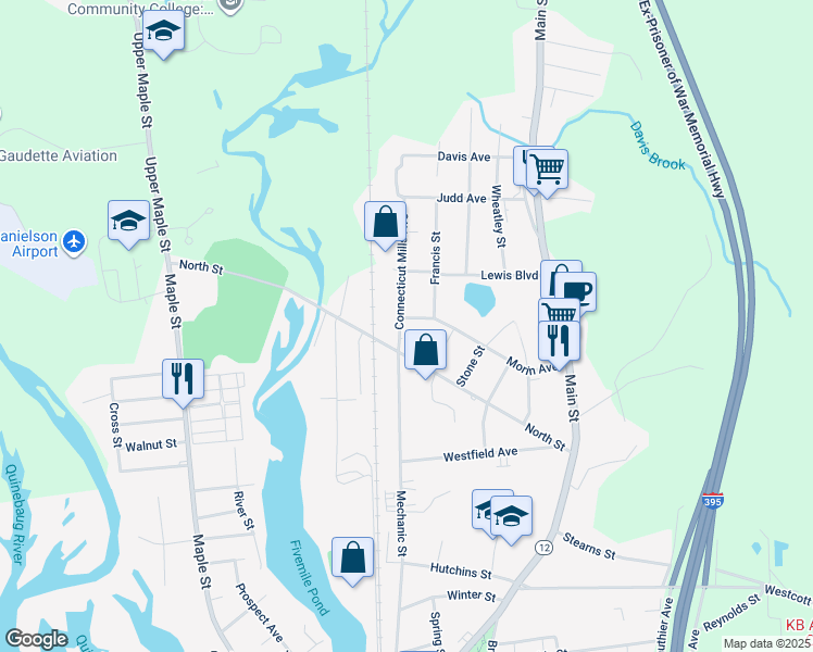 map of restaurants, bars, coffee shops, grocery stores, and more near 26 Connecticut Mills Avenue in Killingly