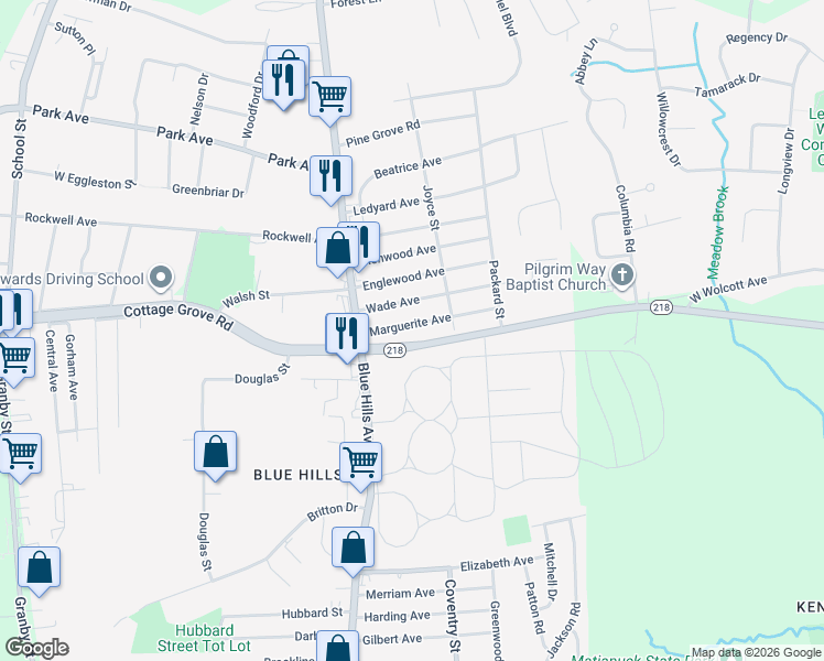 map of restaurants, bars, coffee shops, grocery stores, and more near 33 Marguerite Avenue in Bloomfield