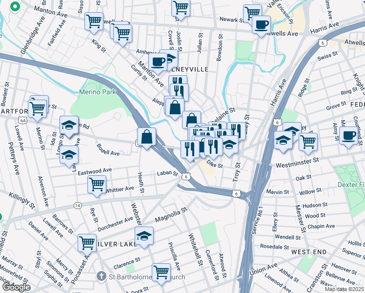 map of restaurants, bars, coffee shops, grocery stores, and more near in Providence