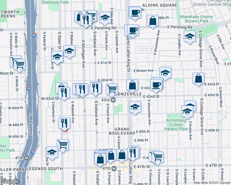 map of restaurants, bars, coffee shops, grocery stores, and more near in Chicago
