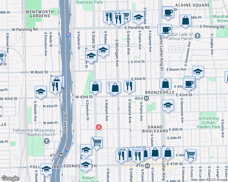 map of restaurants, bars, coffee shops, grocery stores, and more near in Chicago