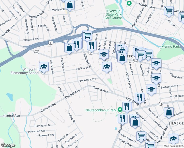 map of restaurants, bars, coffee shops, grocery stores, and more near 17 Horace Street in Providence