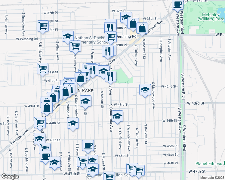 map of restaurants, bars, coffee shops, grocery stores, and more near in Chicago