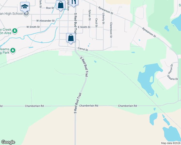 map of restaurants, bars, coffee shops, grocery stores, and more near 16627 Red Bud Trail South in Buchanan