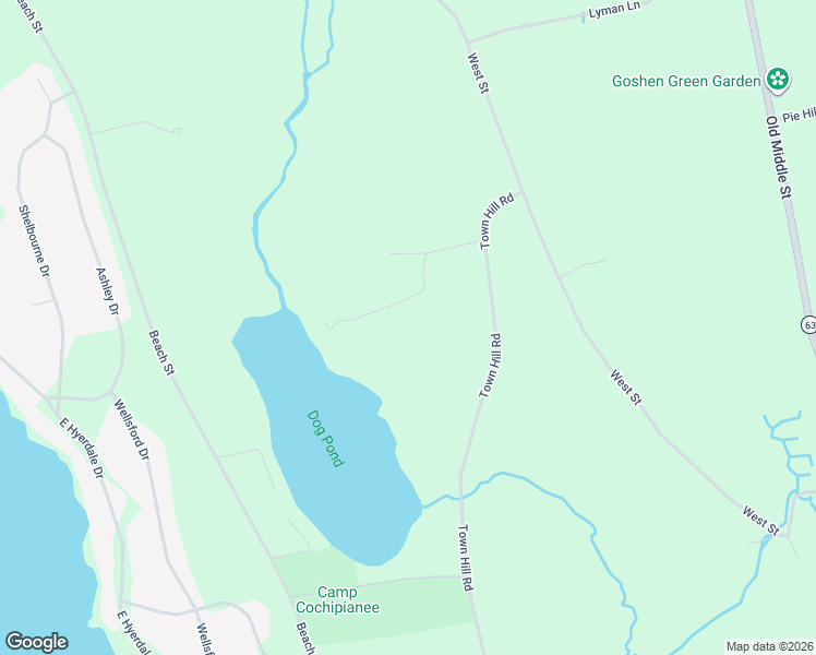 map of restaurants, bars, coffee shops, grocery stores, and more near 46 Town Hill Road in Goshen