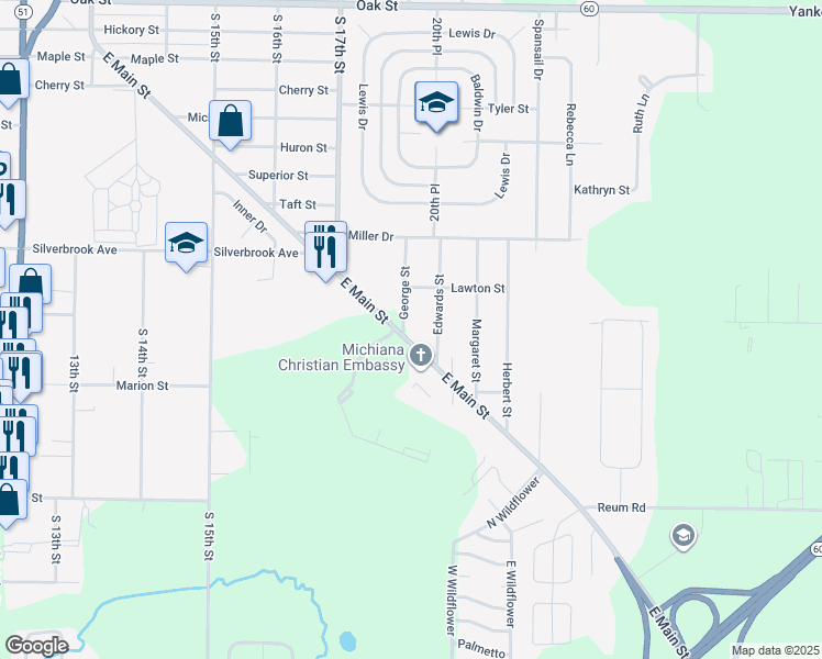 map of restaurants, bars, coffee shops, grocery stores, and more near 1915 East Main Street in Niles